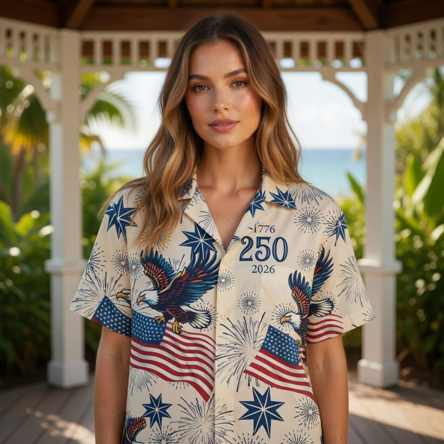 America 250 Bald Eagle Vintage Premium Hawaiian Shirt - 1776-2026 Patriotic Aloha Cream Shirt - HW4TDR8001