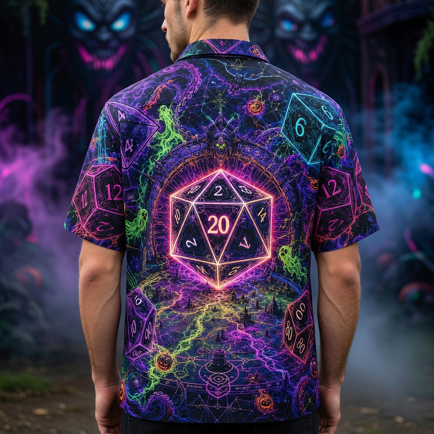 Dice Hawaiian Shirt - Neon Halloween RPG Fantasy