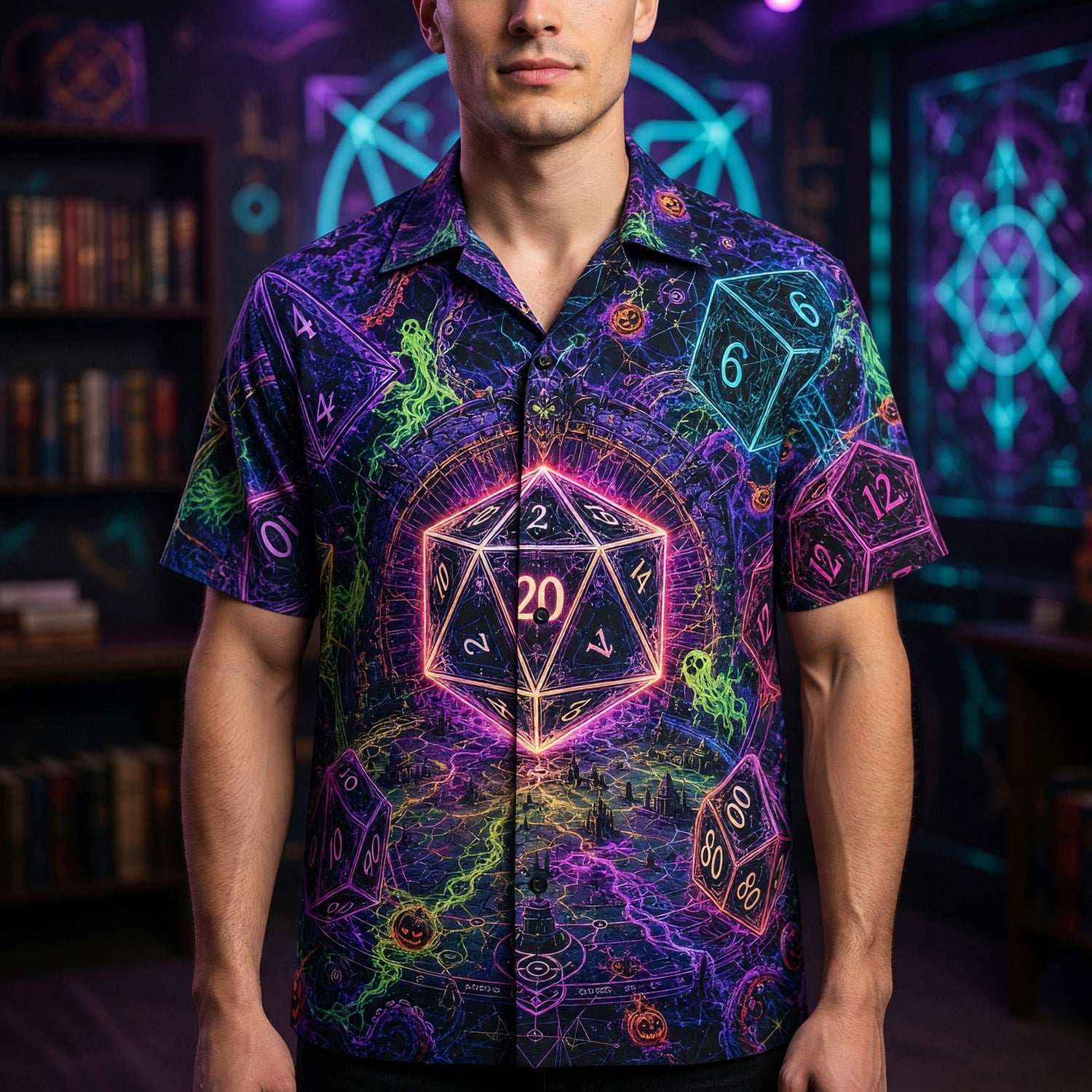 Dice Hawaiian Shirt - Neon Halloween RPG Fantasy