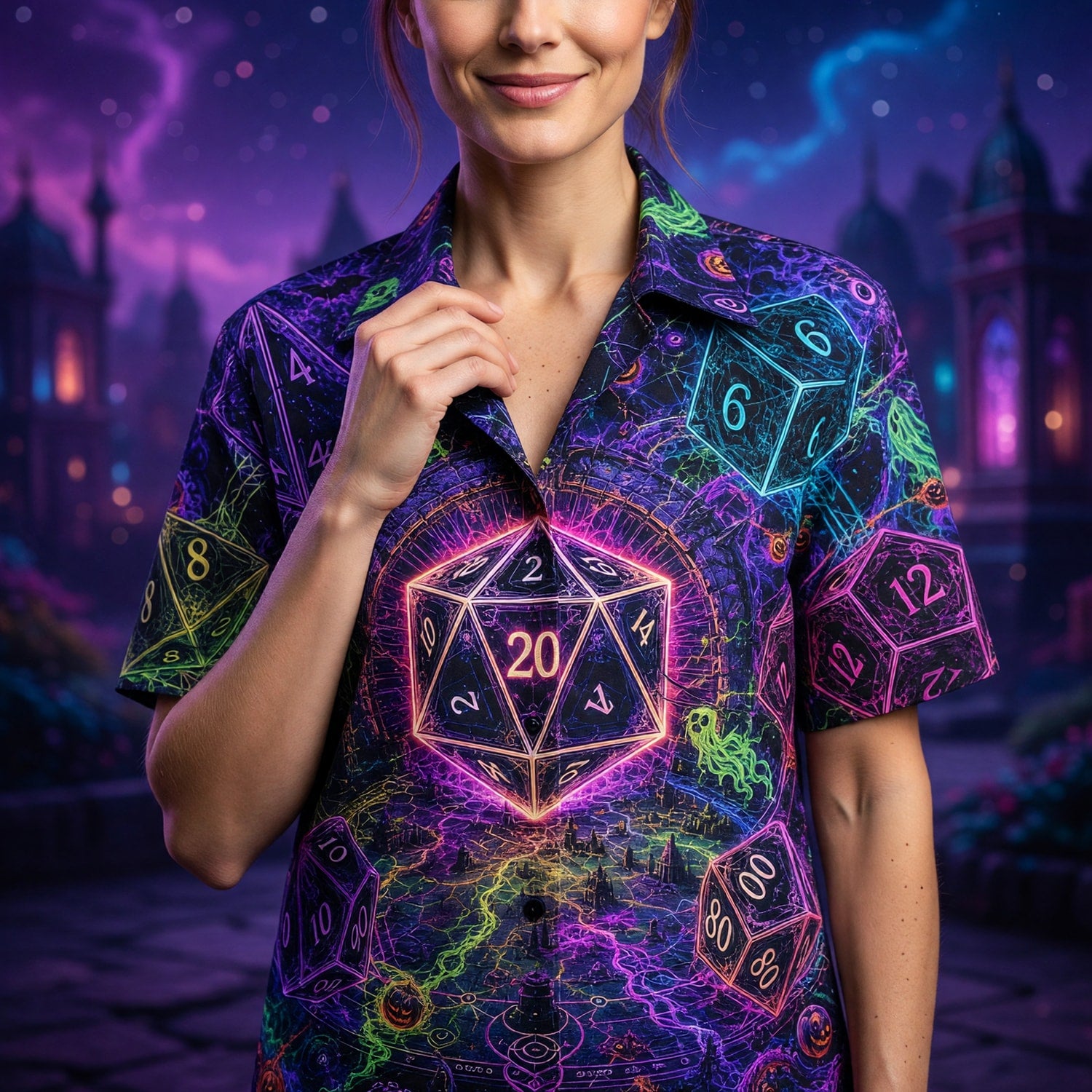 Dice Hawaiian Shirt - Neon Halloween RPG Fantasy