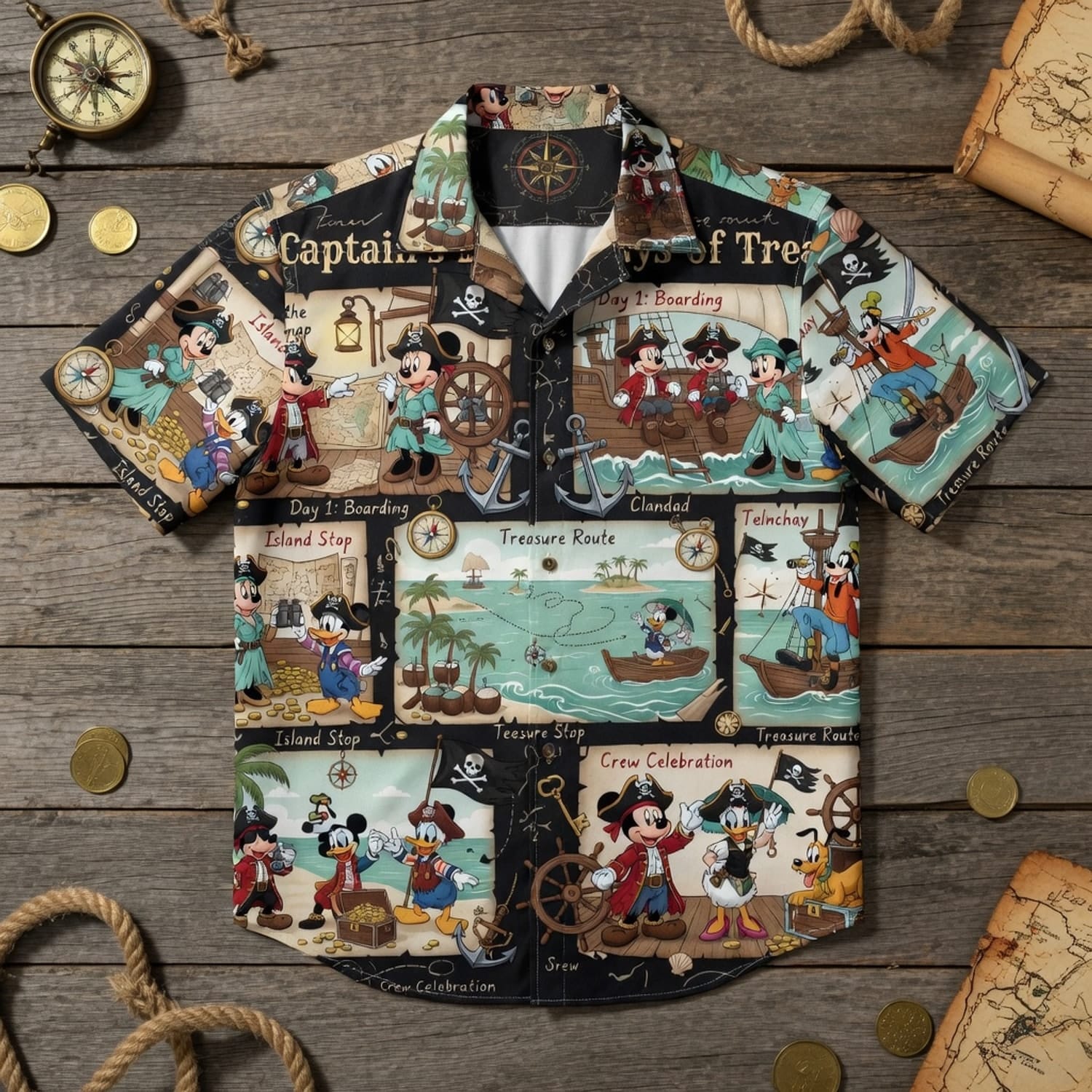 Pirate Mouse Hawaiian Shirt - Treasure Adventure Map