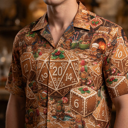 Christmas Gingerbread Dice Hawaiian Shirt - Holiday RPG Gaming Apparel