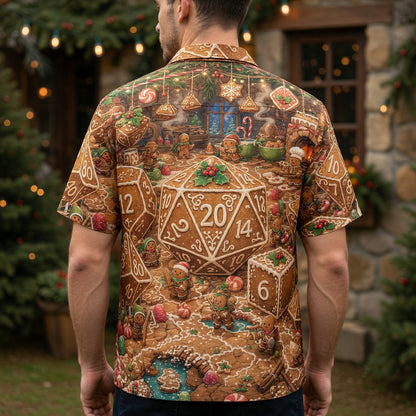 Christmas Gingerbread Dice Hawaiian Shirt - Holiday RPG Gaming Apparel