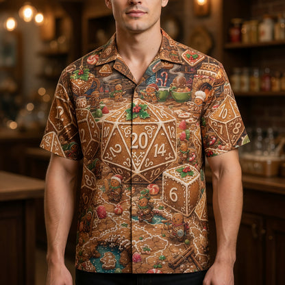 Christmas Gingerbread Dice Hawaiian Shirt - Holiday RPG Gaming Apparel