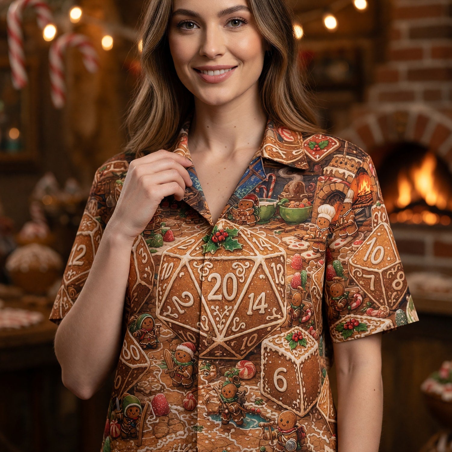 Christmas Gingerbread Dice Hawaiian Shirt - Holiday RPG Gaming Apparel