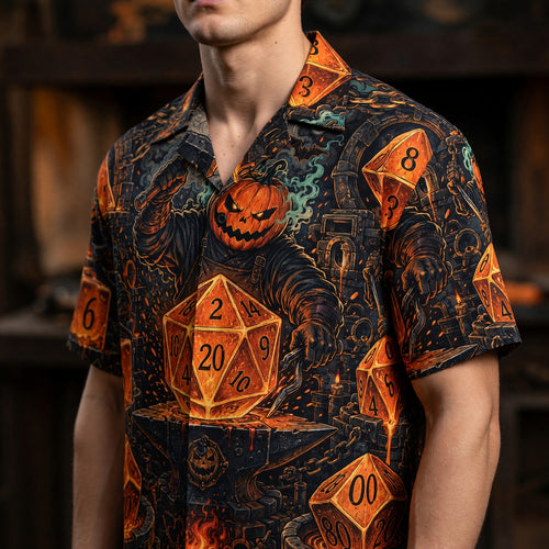 Halloween Dice Hawaiian Shirt - Spooky Pumpkin RPG Apparel