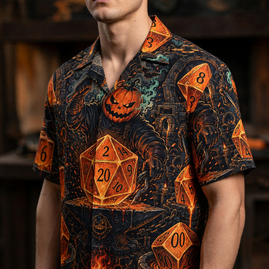 Halloween Dice Hawaiian Shirt - Spooky Pumpkin RPG Apparel