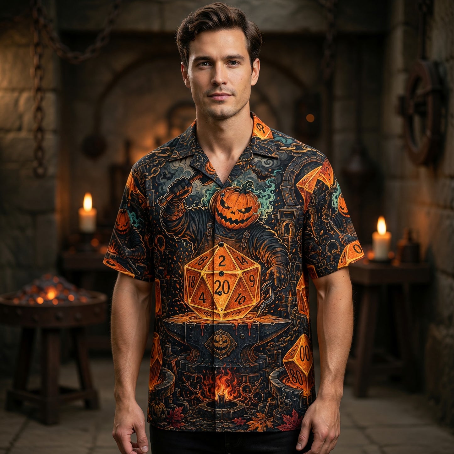 Halloween Dice Hawaiian Shirt - Spooky Pumpkin RPG Apparel