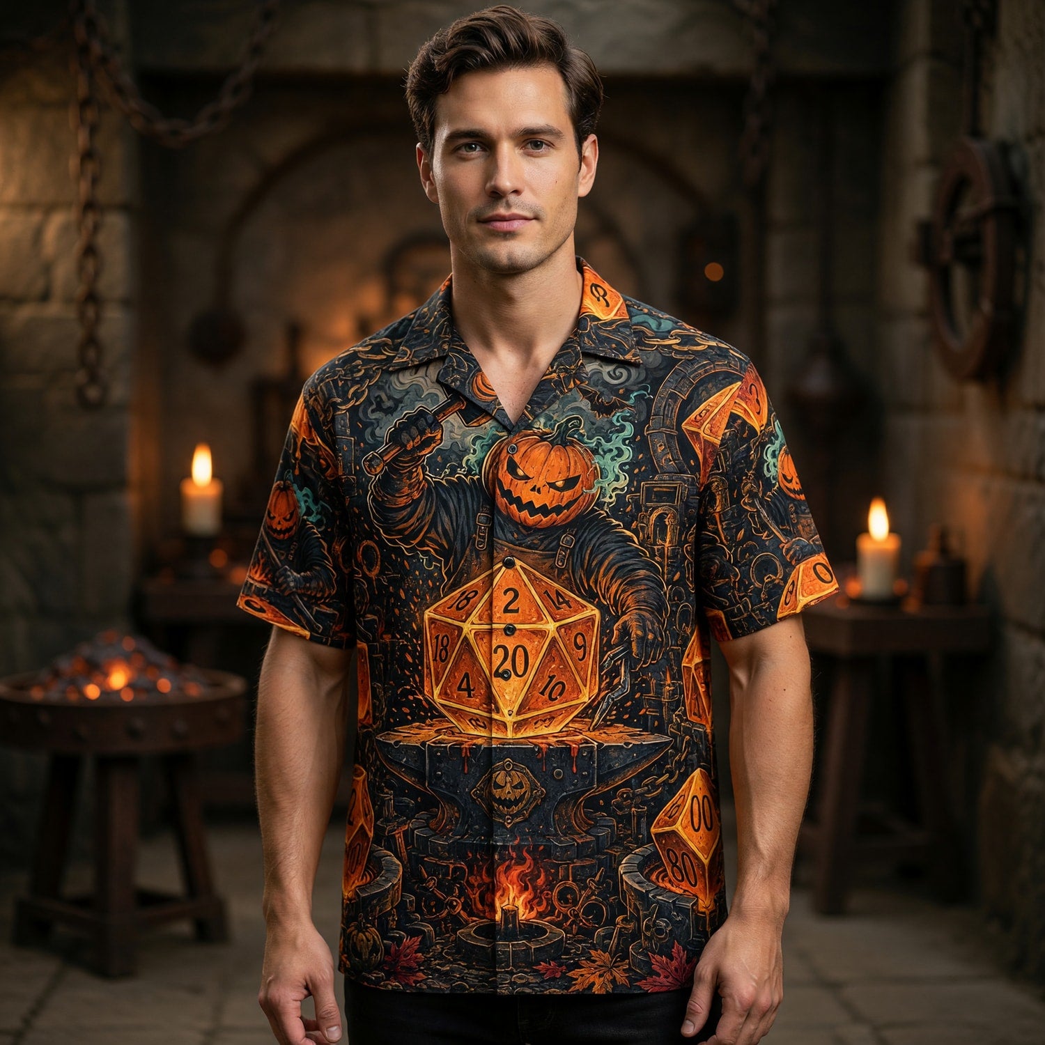 Halloween Dice Hawaiian Shirt - Spooky Pumpkin RPG Apparel