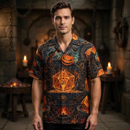 Halloween Dice Hawaiian Shirt - Spooky Pumpkin RPG Apparel