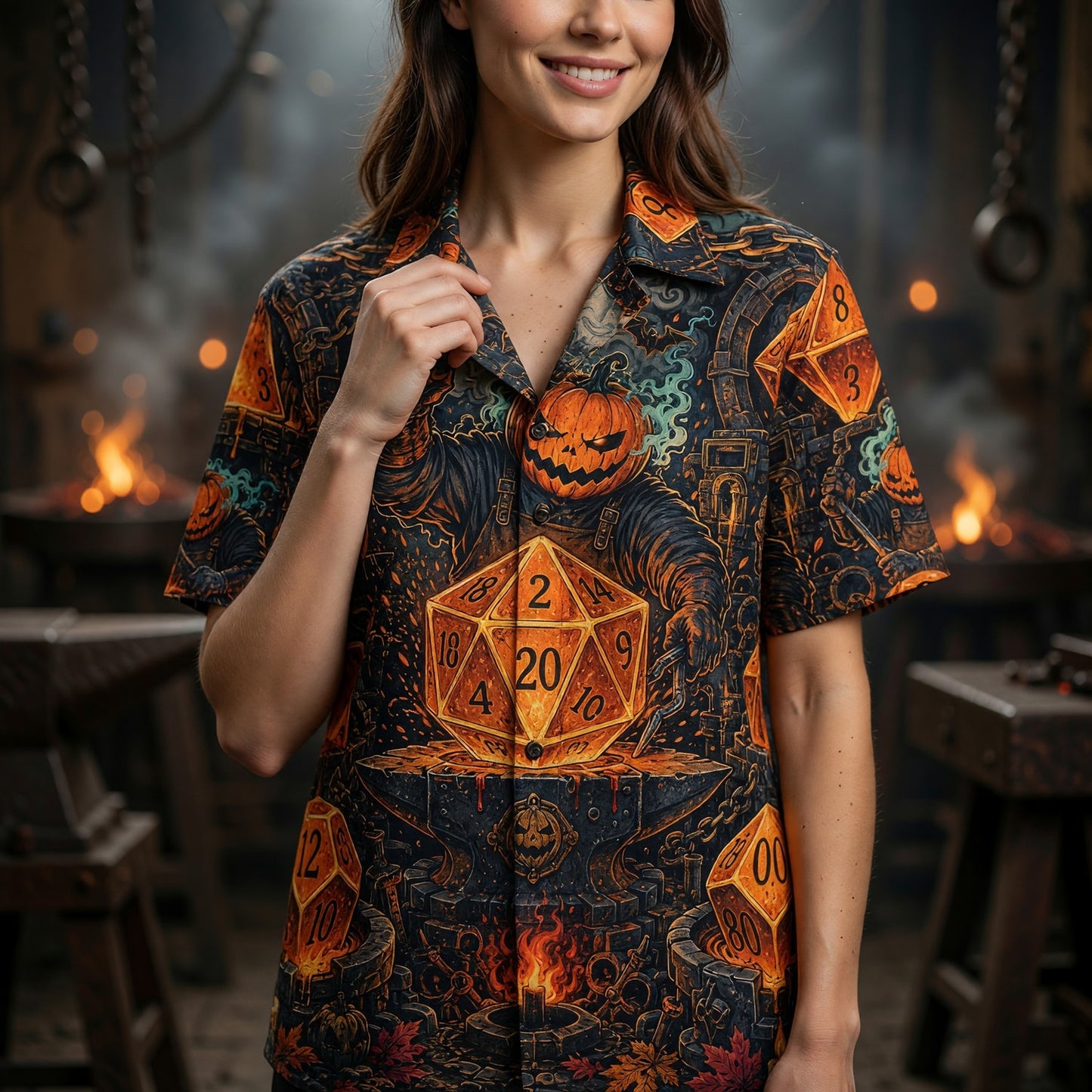 Halloween Dice Hawaiian Shirt - Spooky Pumpkin RPG Apparel