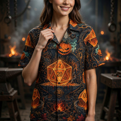 Halloween Dice Hawaiian Shirt - Spooky Pumpkin RPG Apparel