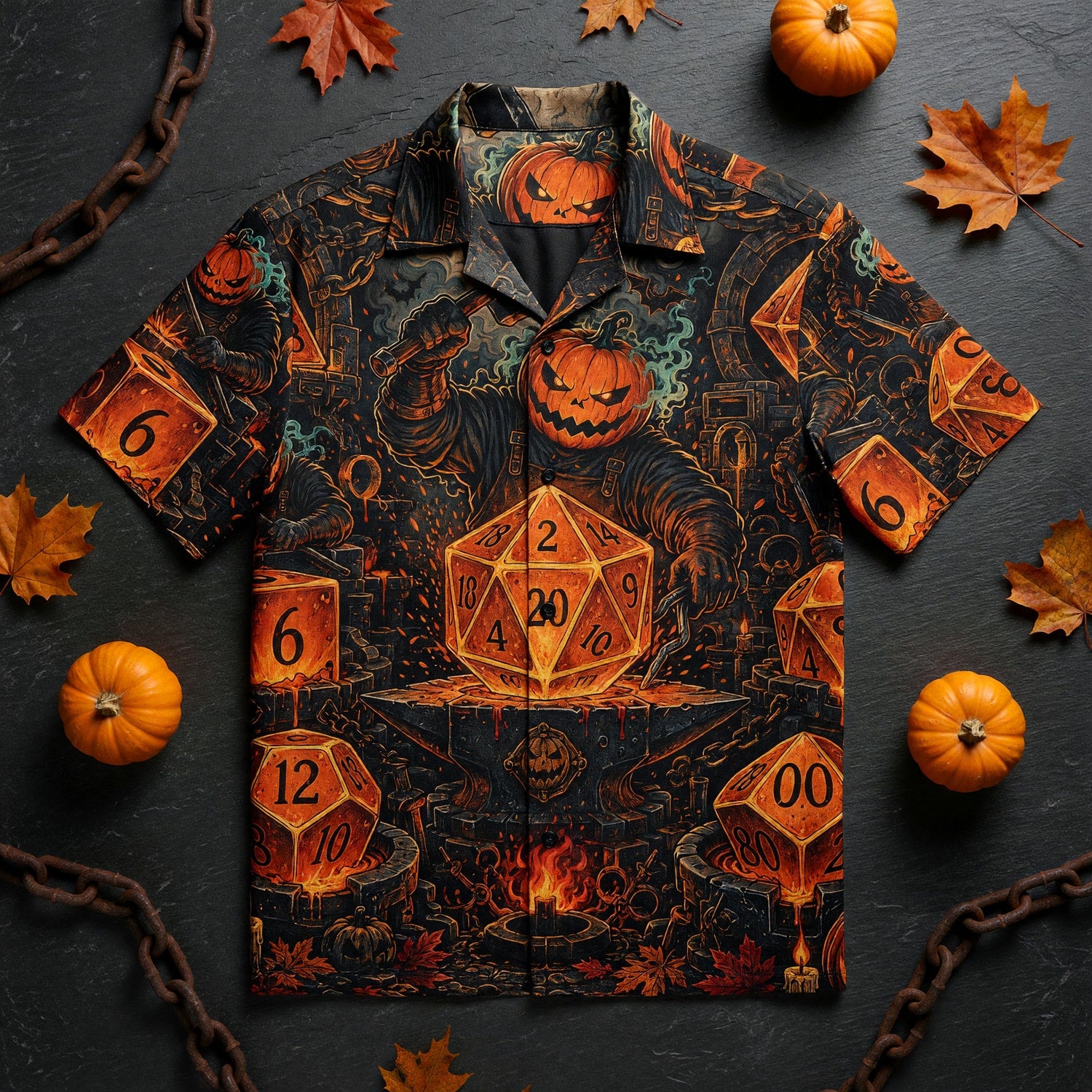 Halloween Dice Hawaiian Shirt - Spooky Pumpkin RPG Apparel