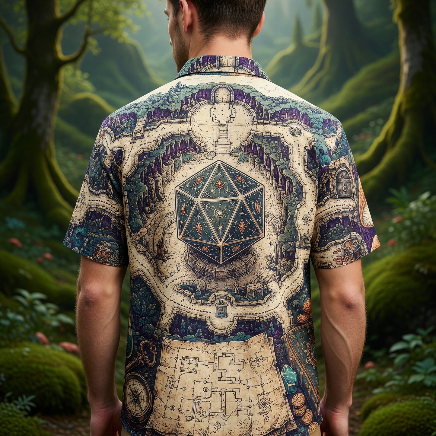 Fantasy Dungeon Map Hawaiian Shirt - RPG Adventure Style