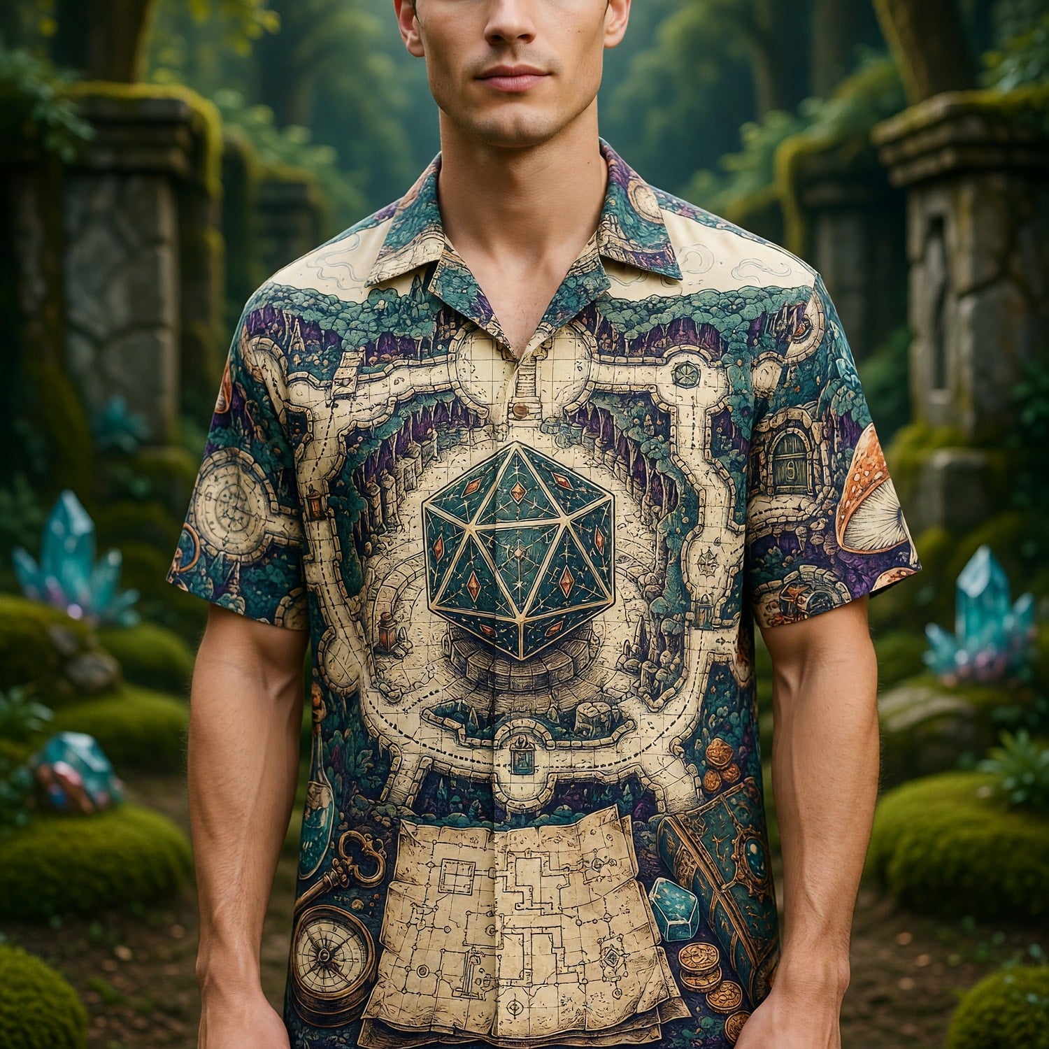 Fantasy Dungeon Map Hawaiian Shirt - RPG Adventure Style