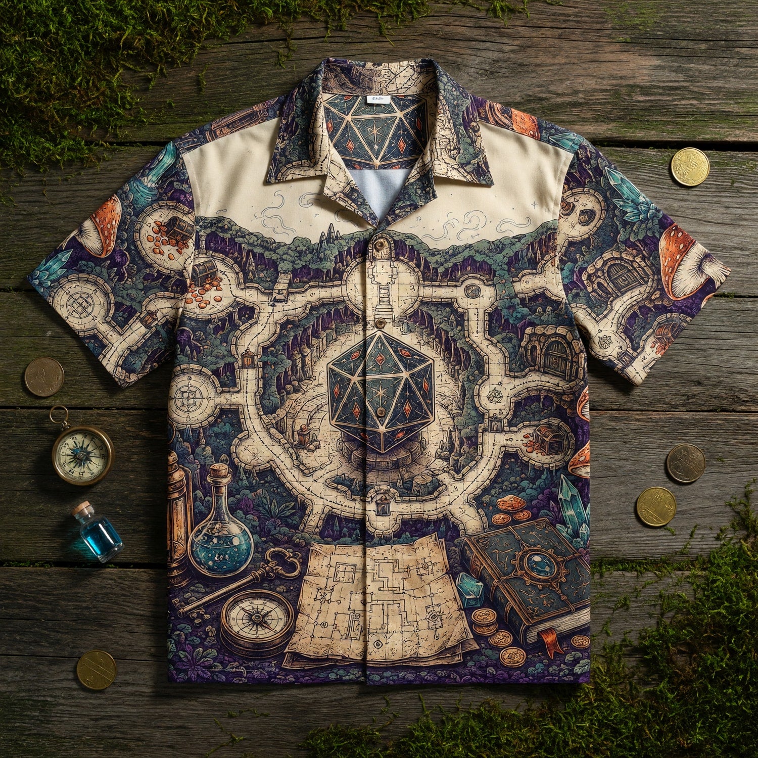 Fantasy Dungeon Map Hawaiian Shirt - RPG Adventure Style