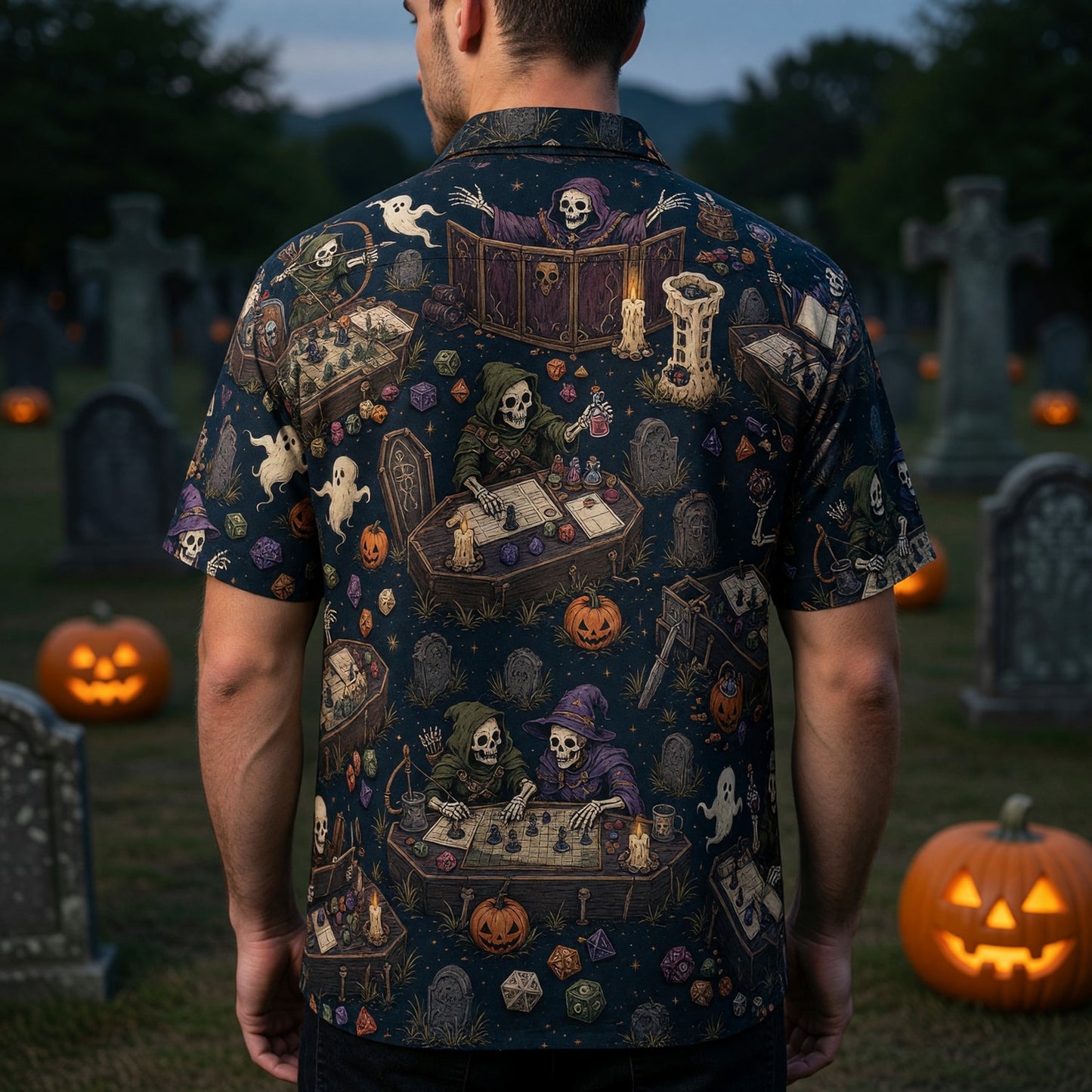 Skeleton Gamers Hawaiian Shirt - Halloween RPG Tabletop Apparel