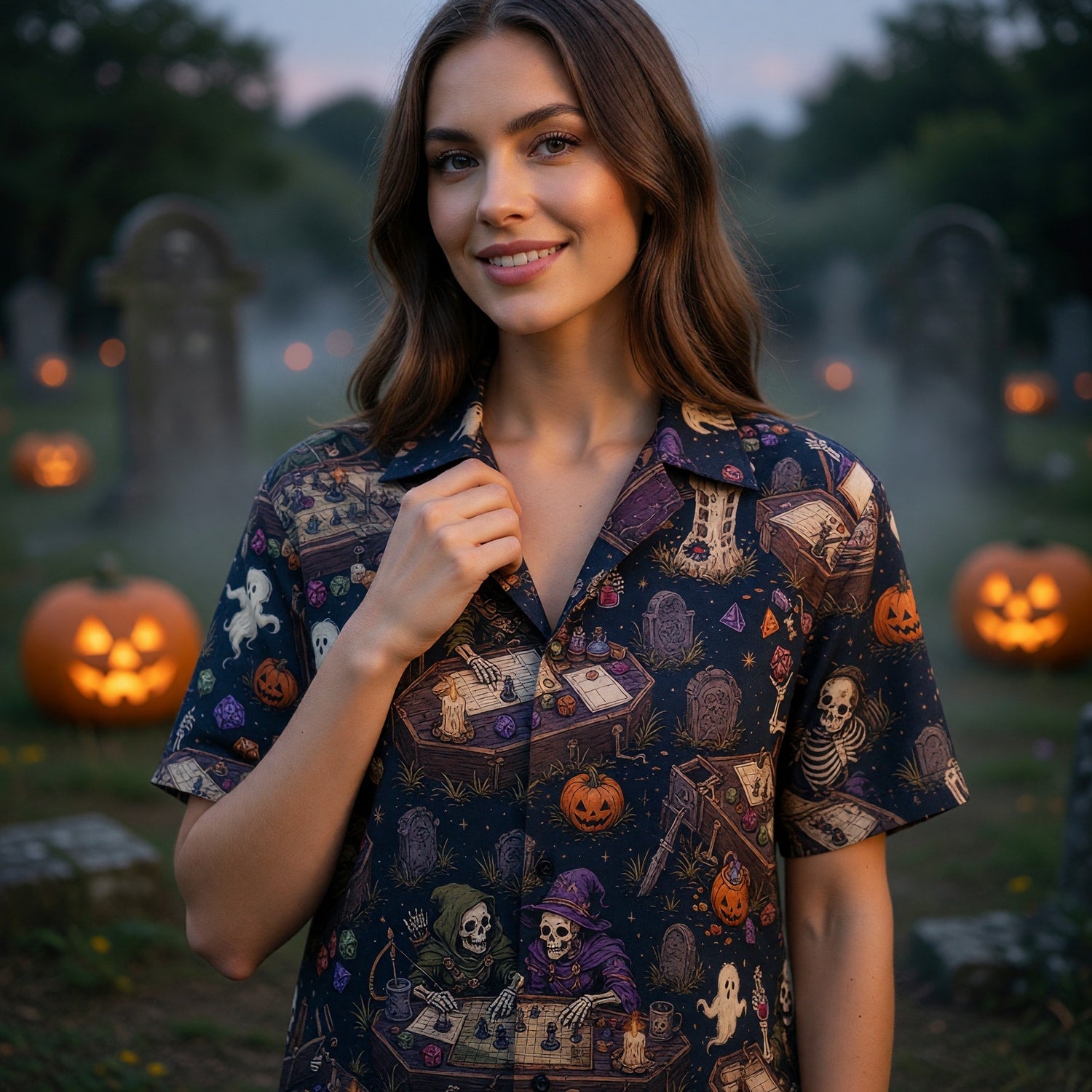 Skeleton Gamers Hawaiian Shirt - Halloween RPG Tabletop Apparel