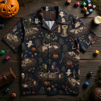 Skeleton Gamers Hawaiian Shirt - Halloween RPG Tabletop Apparel