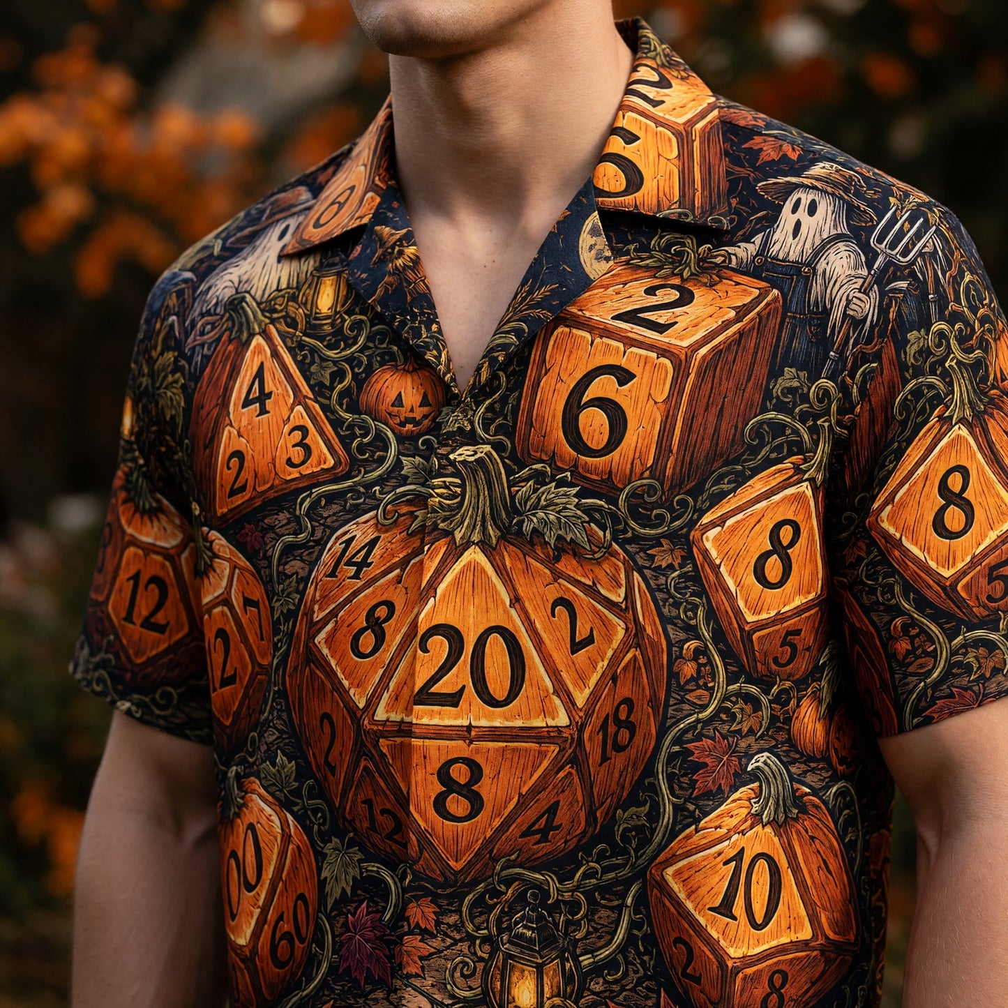 Halloween Dice Hawaiian Shirt - Spooky Pumpkin RPG Apparel