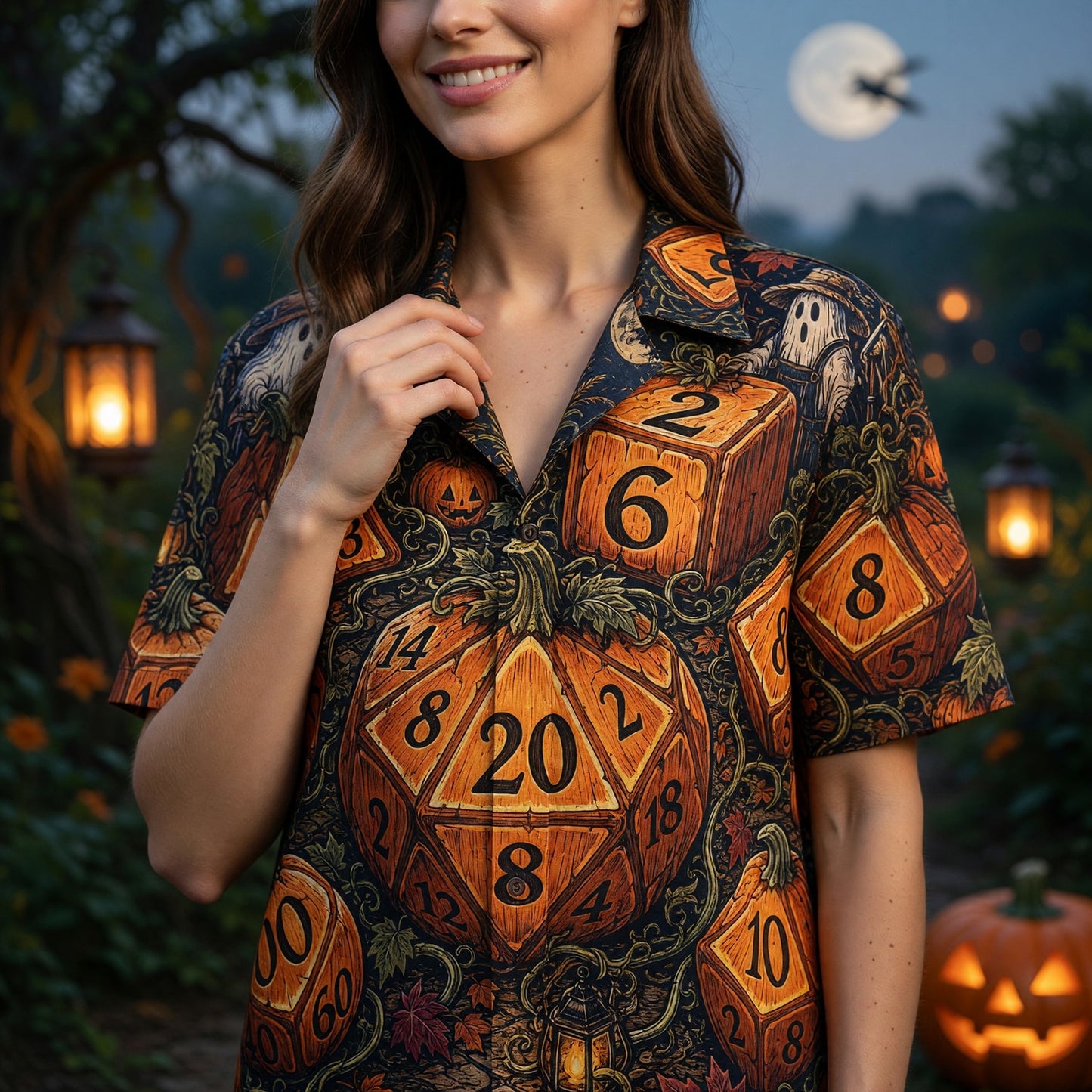Halloween Dice Hawaiian Shirt - Spooky Pumpkin RPG Apparel