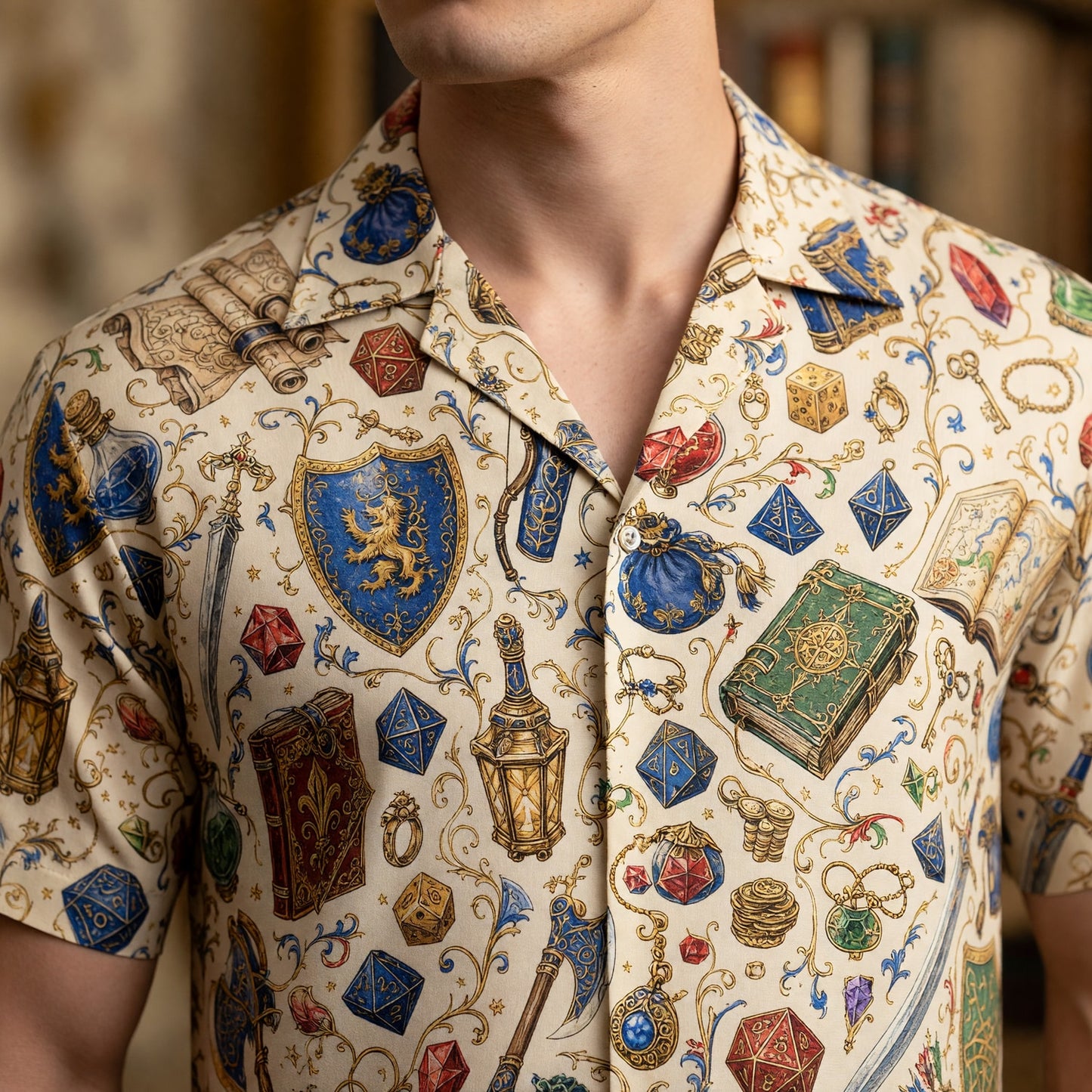 Fantasy Dungeon Hawaiian Shirt - Fantasy RPG Dice Pattern