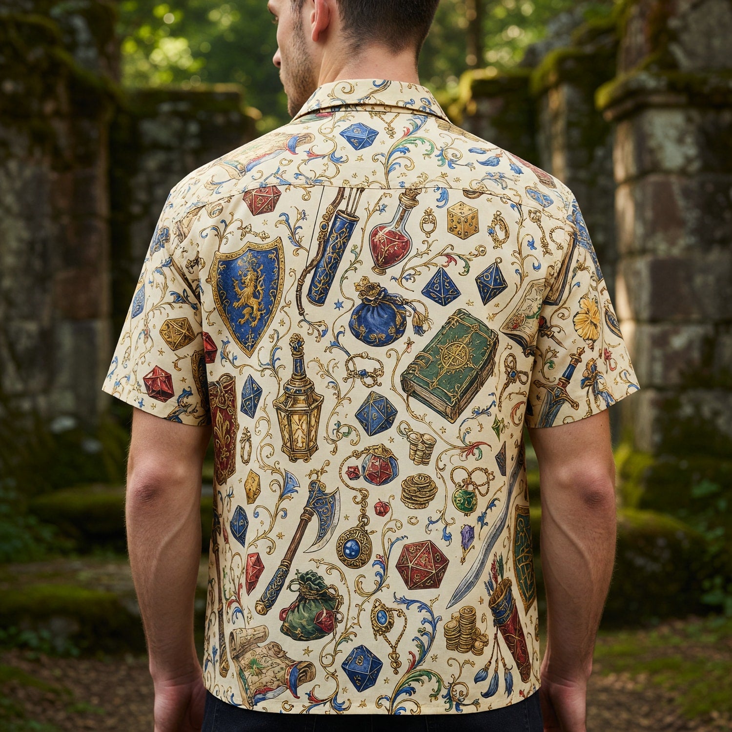 Fantasy Dungeon Hawaiian Shirt - Fantasy RPG Dice Pattern