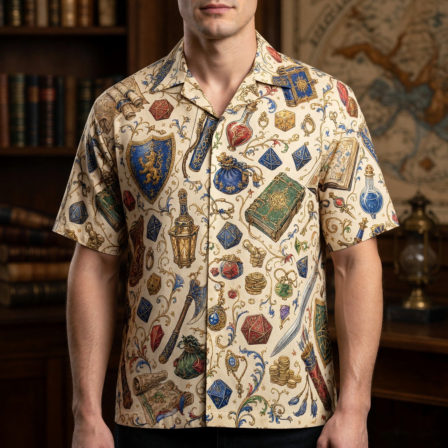Fantasy Dungeon Hawaiian Shirt - Fantasy RPG Dice Pattern
