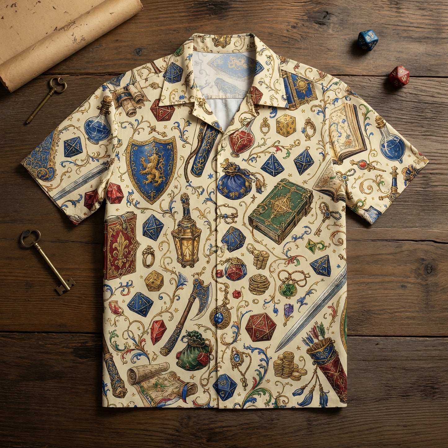 Fantasy Dungeon Hawaiian Shirt - Fantasy RPG Dice Pattern
