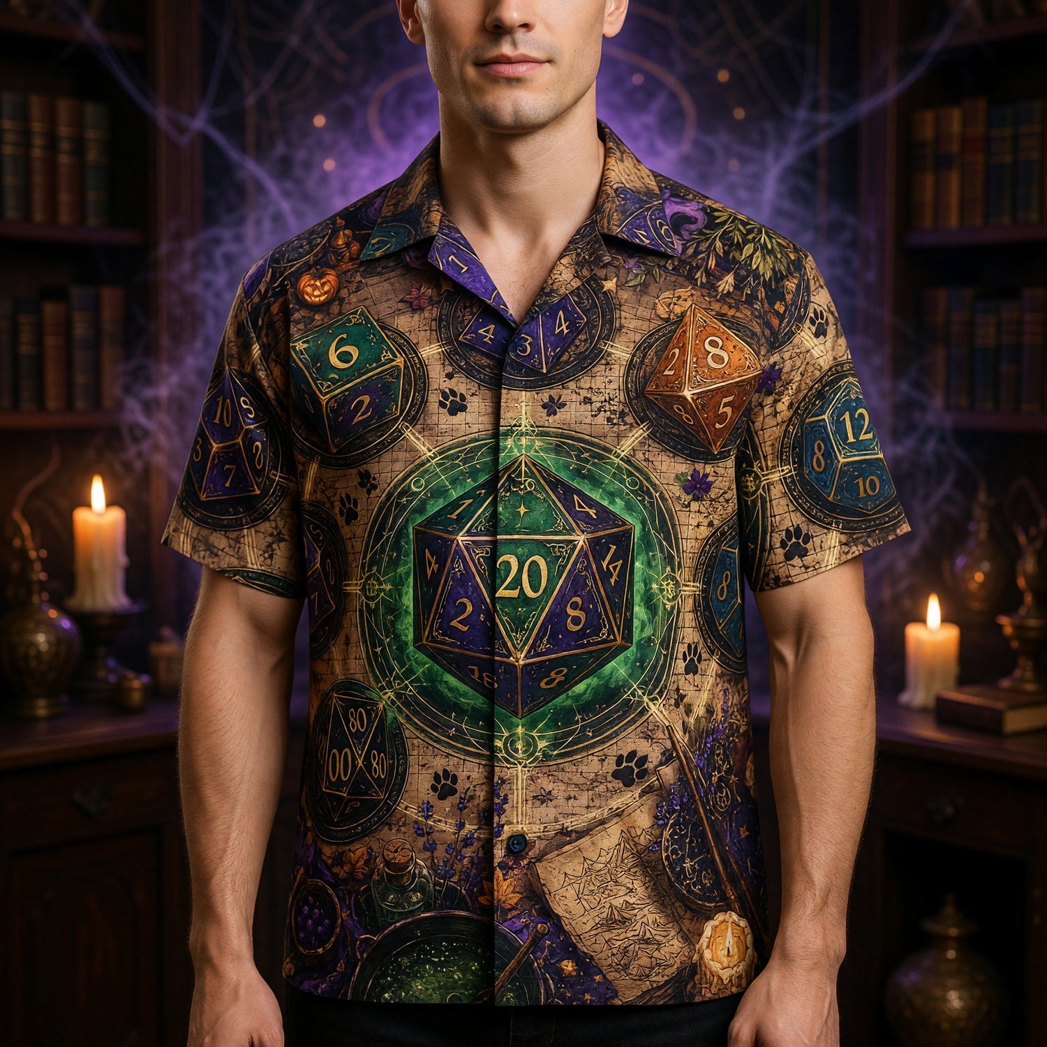Mystic Dice Hawaiian Shirt - Witchy RPG Fantasy Apparel