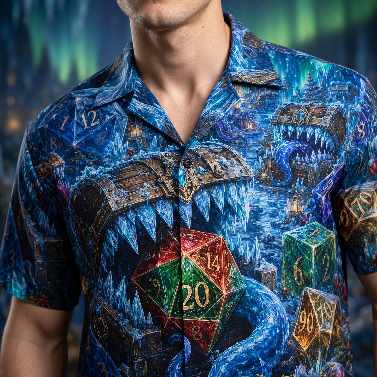 Dice Winter Fantasy Hawaiian Shirt - Icy Christmas RPG Apparel