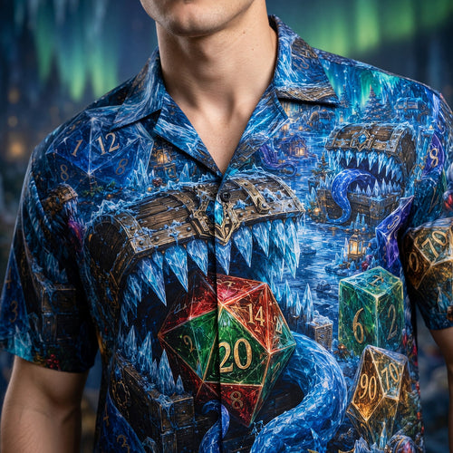 Dice Winter Fantasy Hawaiian Shirt - Icy Christmas RPG Apparel