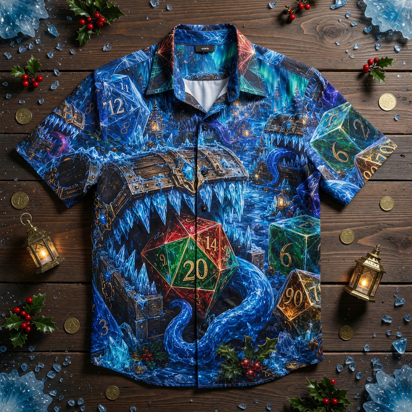 Dice Winter Fantasy Hawaiian Shirt - Icy Christmas RPG Apparel