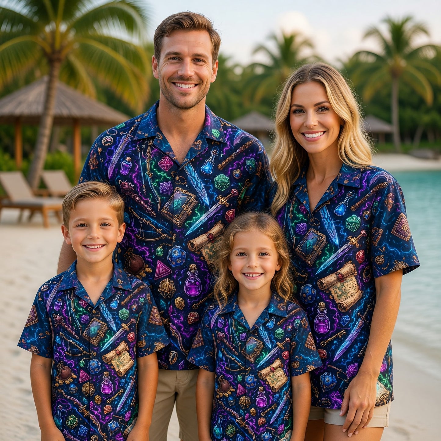 Fantasy Dungeon Hawaiian Shirt - Neon Fantasy Loot Pattern