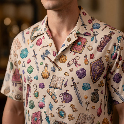 Fantasy Dungeon Hawaiian Shirt - Fantasy RPG Dice Pattern