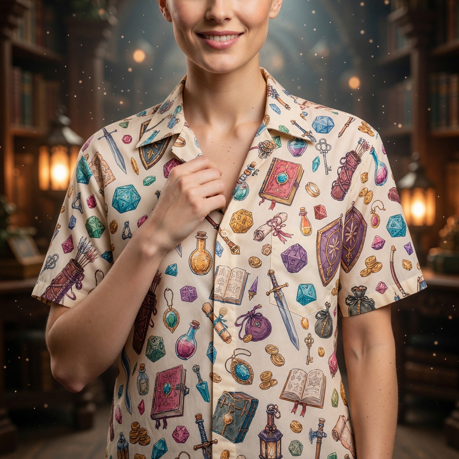 Fantasy Dungeon Hawaiian Shirt - Fantasy RPG Dice Pattern