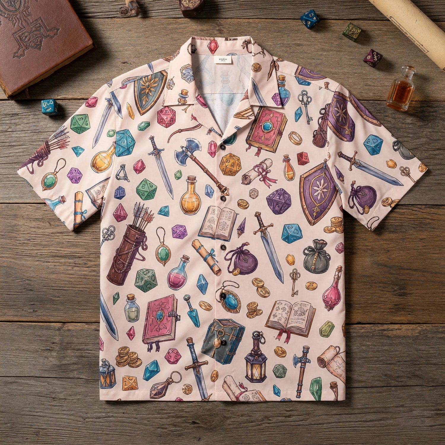 Fantasy Dungeon Hawaiian Shirt - Fantasy RPG Dice Pattern