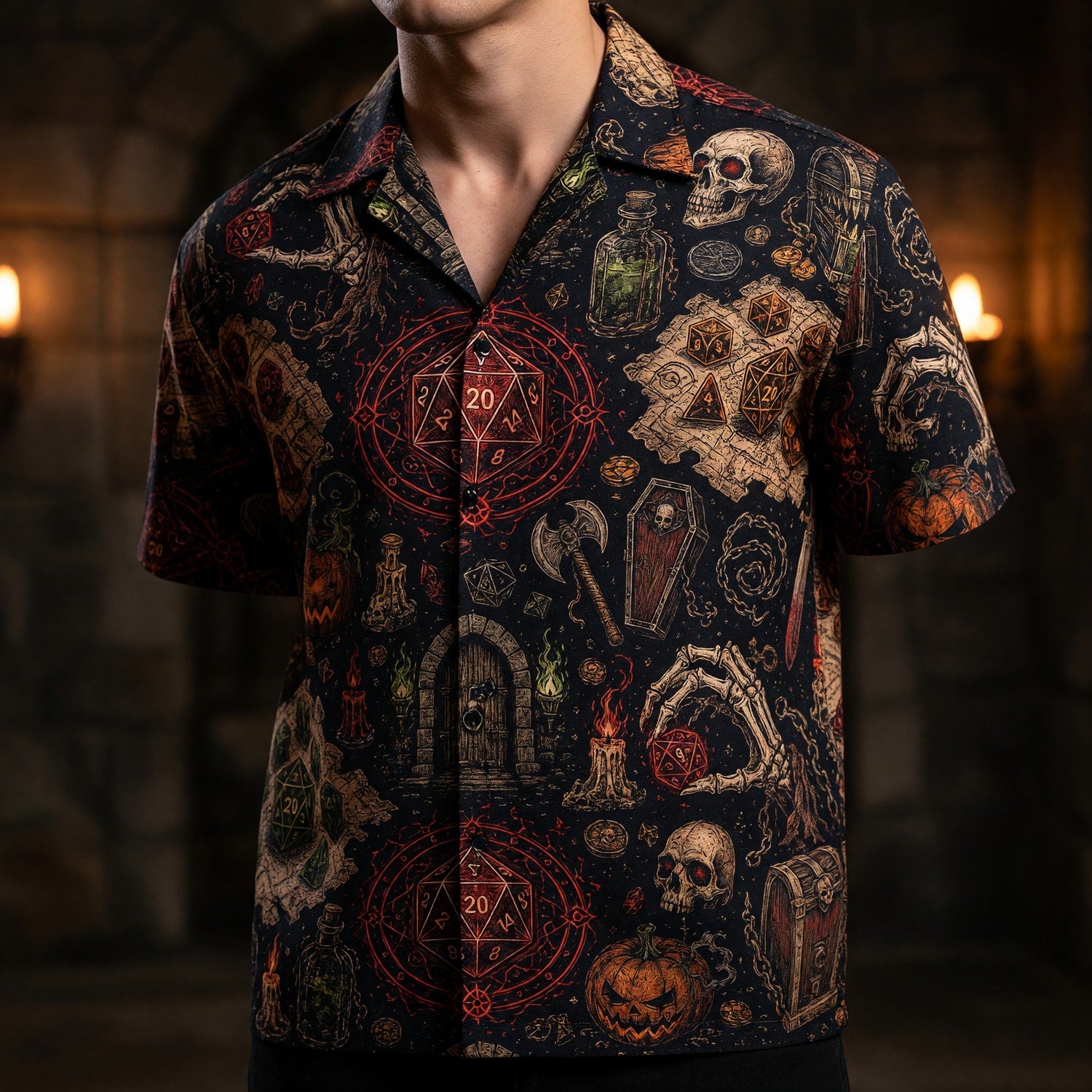 Fantasy Dungeon Hawaiian Shirt - Dark Fantasy RPG Gaming