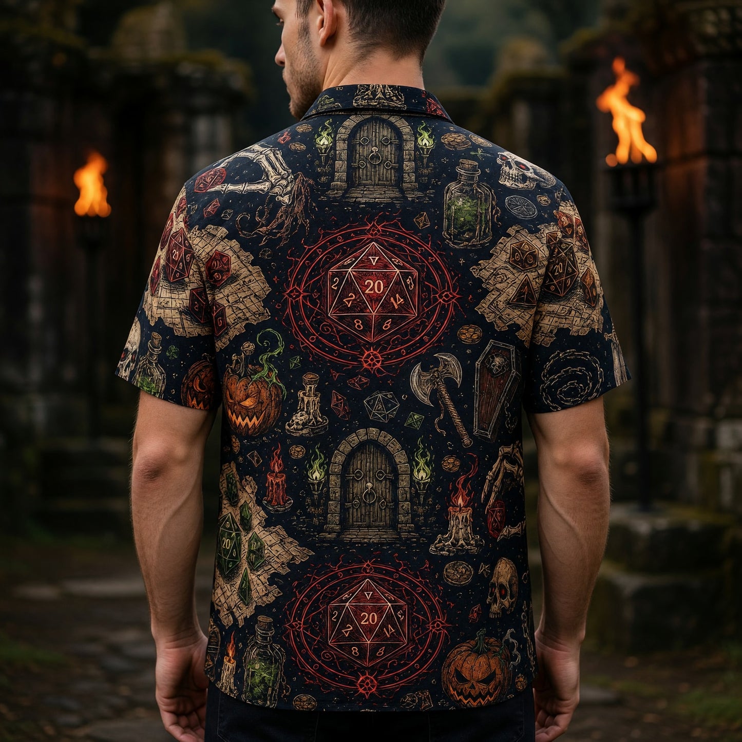 Fantasy Dungeon Hawaiian Shirt - Dark Fantasy RPG Gaming