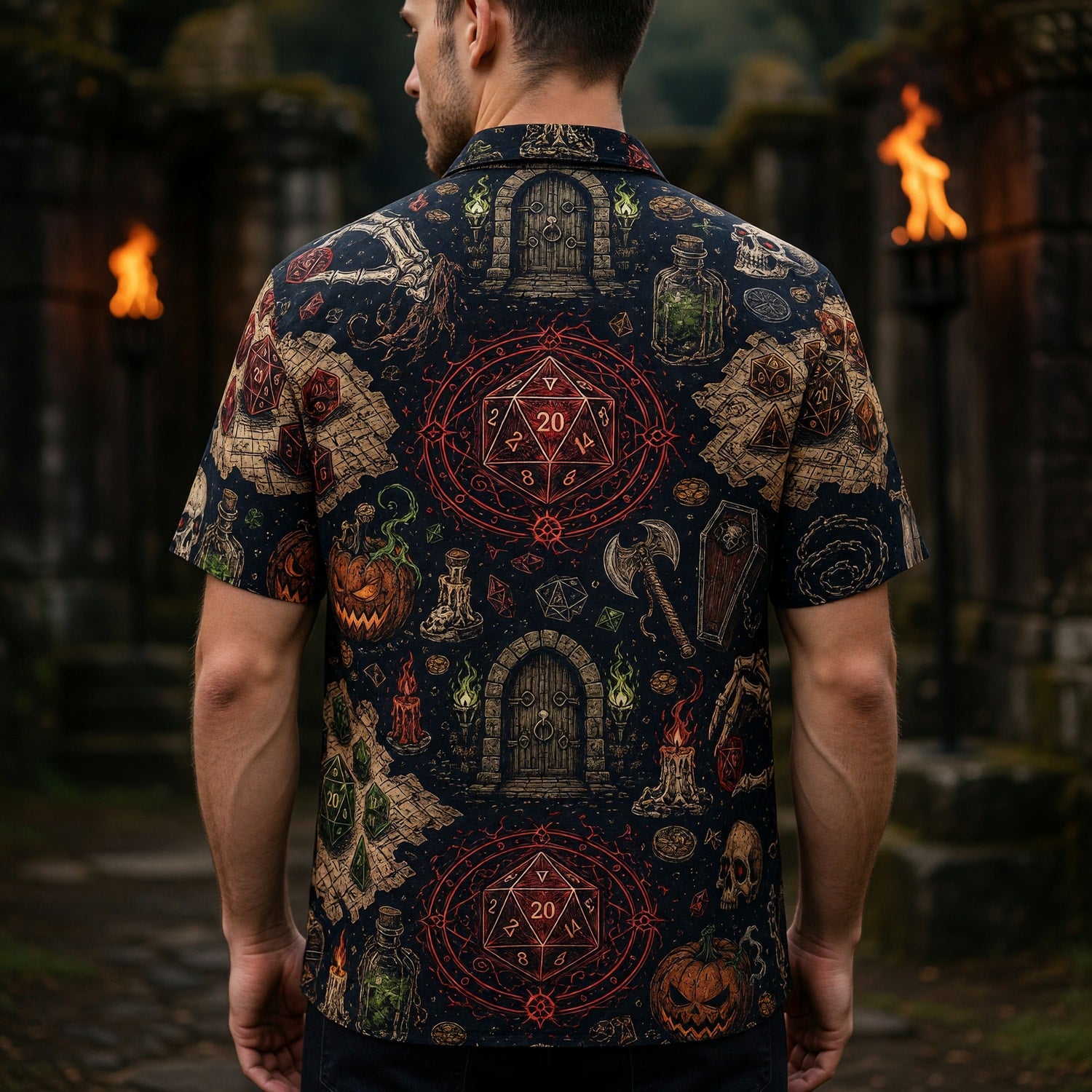 Fantasy Dungeon Hawaiian Shirt - Dark Fantasy RPG Gaming