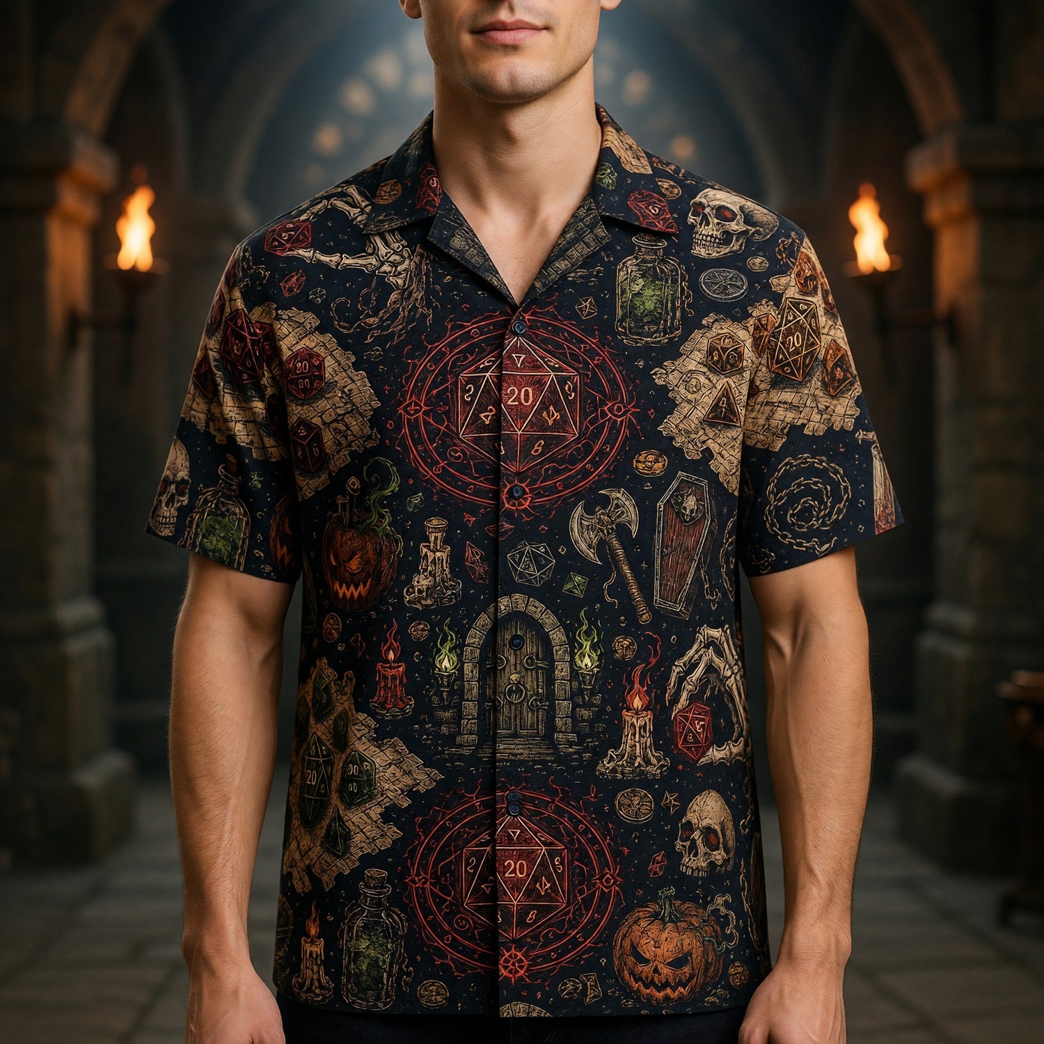 Fantasy Dungeon Hawaiian Shirt - Dark Fantasy RPG Gaming