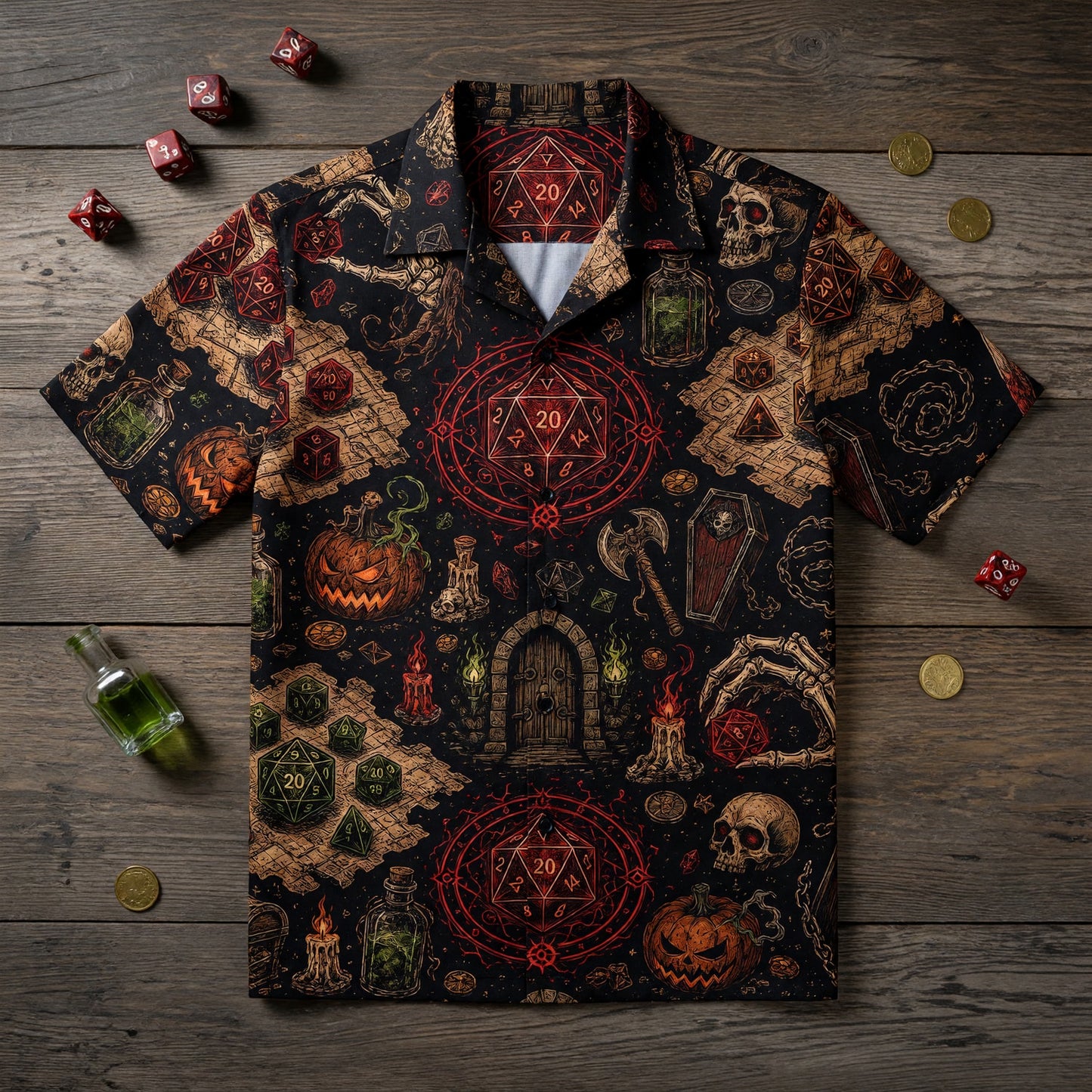 Fantasy Dungeon Hawaiian Shirt - Dark Fantasy RPG Gaming