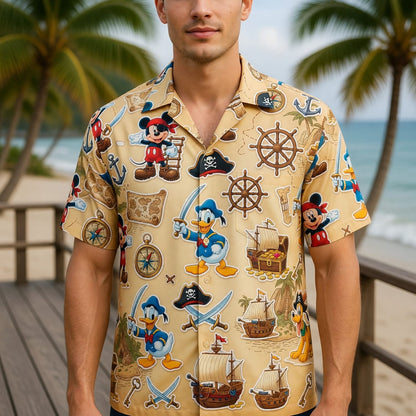 Pirates Hawaiian Shirt - Mouse Duck Silly Dog Pirate Apparel