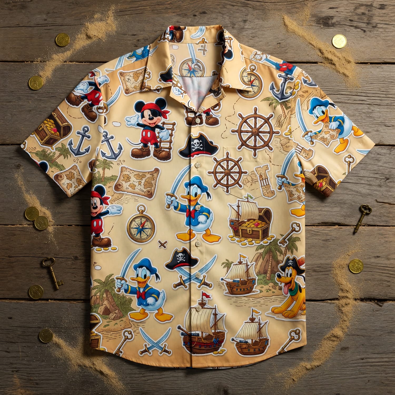 Pirates Hawaiian Shirt - Mouse Duck Silly Dog Pirate Apparel