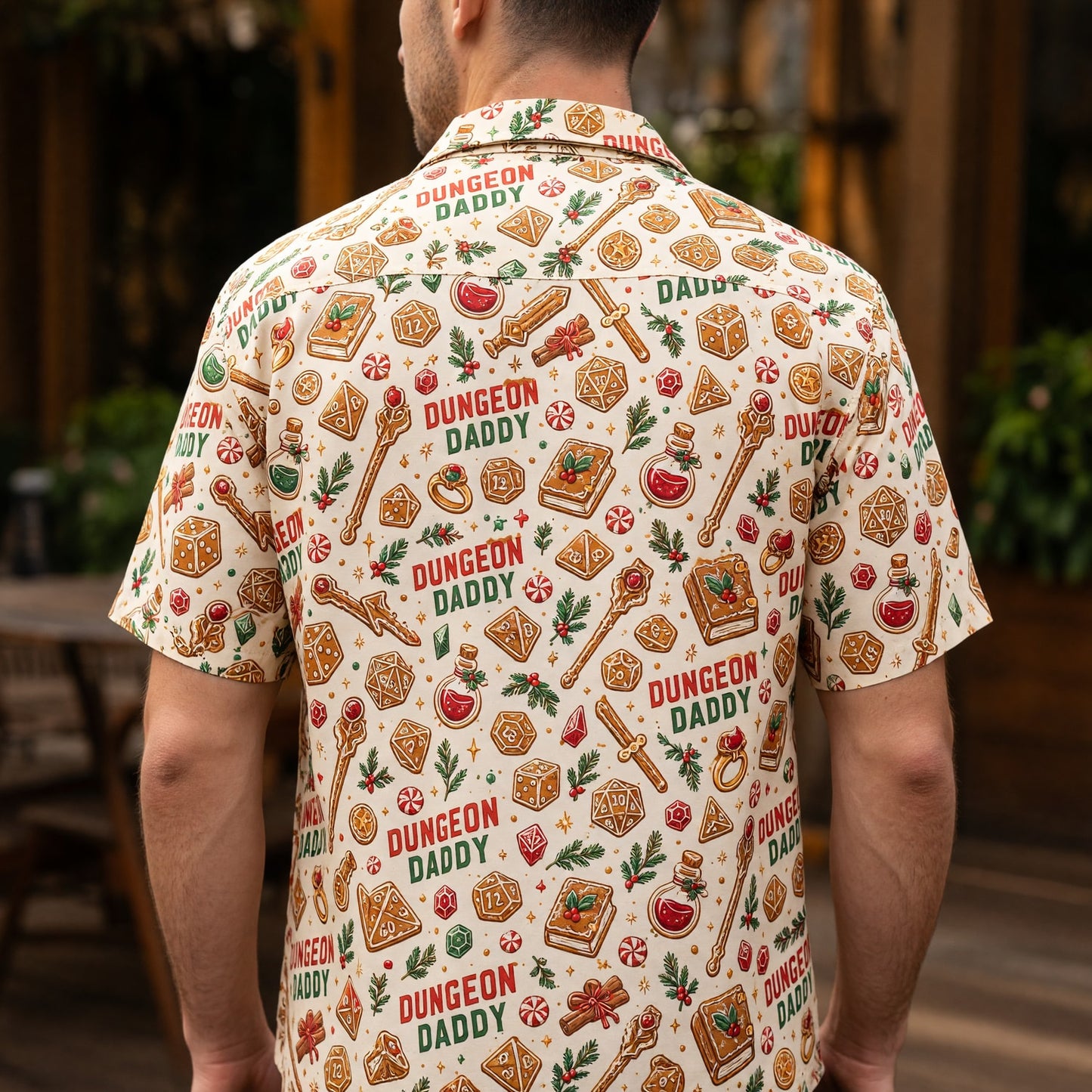 Dungeon Daddy Christmas Hawaiian Shirt - Holiday Dice Pattern