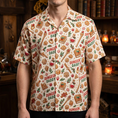 Dungeon Daddy Christmas Hawaiian Shirt - Holiday Dice Pattern