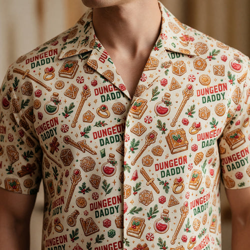 Dungeon Daddy Christmas Hawaiian Shirt - Holiday Dice Pattern