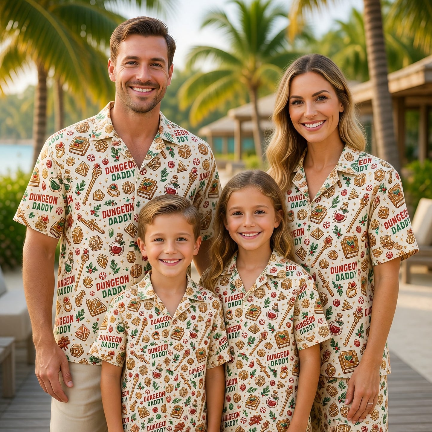 Dungeon Daddy Christmas Hawaiian Shirt - Holiday Dice Pattern