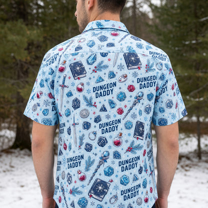 Dungeon Daddy Christmas Hawaiian Shirt - Winter Dice Pattern