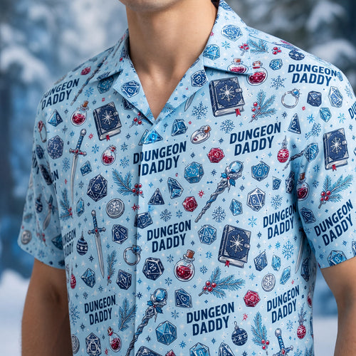 Dungeon Daddy Christmas Hawaiian Shirt - Winter Dice Pattern